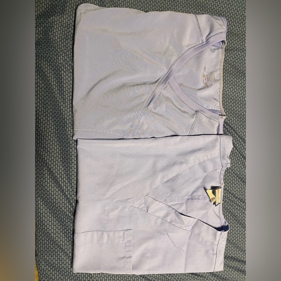 Two (2) USED Scrub Tops - Medium - Ceil Blue - Cherokee - (Fair / Good) - - Picture 1 of 2